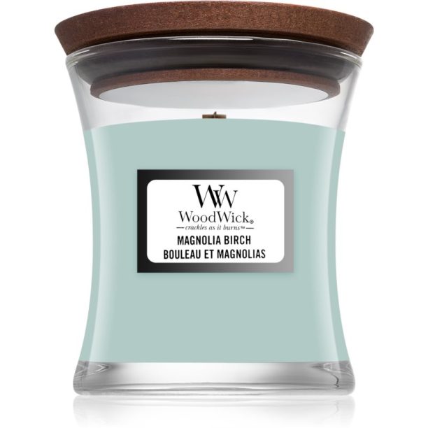 Woodwick Magnolia Birch ароматна свещ с дървен фитил 85 гр.