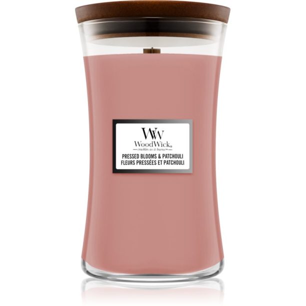 Woodwick Pressed Blooms & Patchouli ароматна свещ  с дървен фитил 609