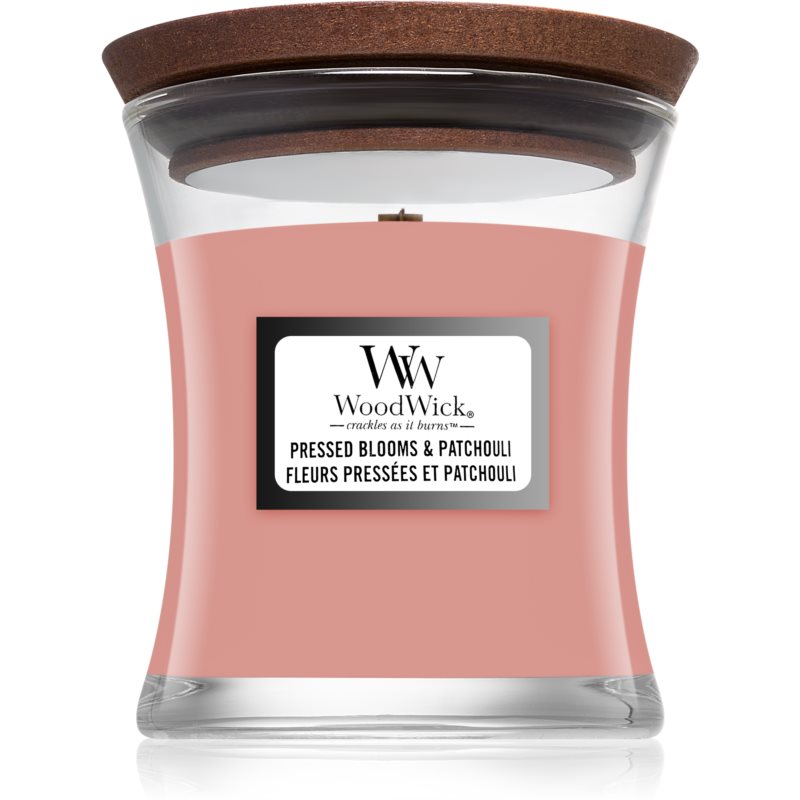 Woodwick Pressed Blooms & Patchouli ароматна свещ  с дървен фитил 85 гр.