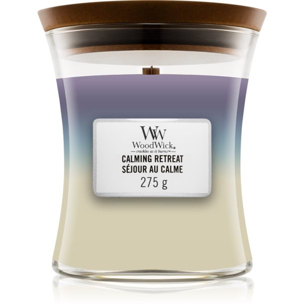 Woodwick Trilogy Calming Retreat ароматна свещ с дървен фитил 275 гр.