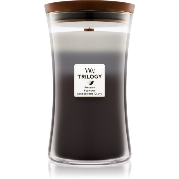 Woodwick Trilogy Warm Woods ароматна свещ с дървен фитил 609