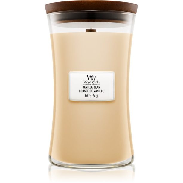 Woodwick Vanilla Bean ароматна свещ с дървен фитил 609