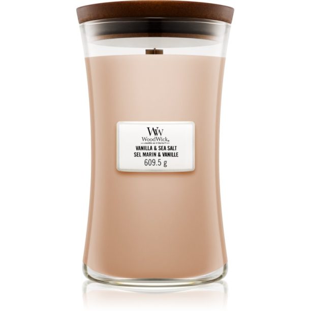 Woodwick Vanilla & Sea Salt ароматна свещ  с дървен фитил 609.5 гр.