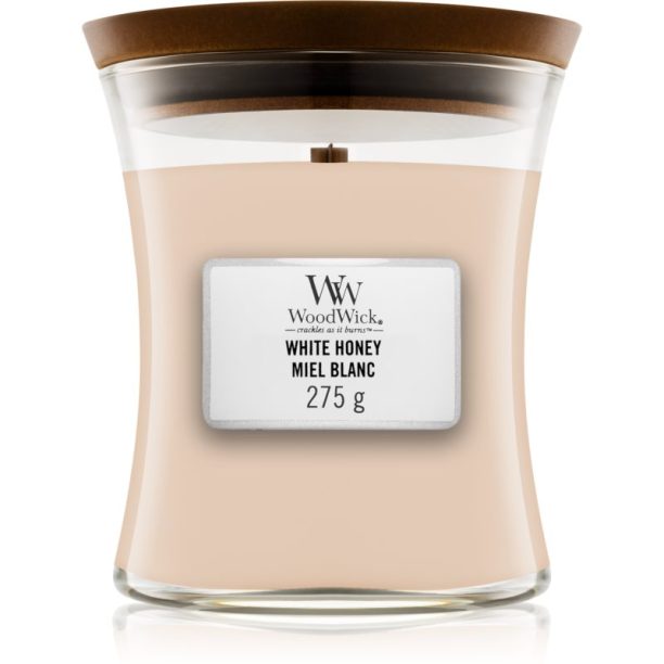 Woodwick White Honey Miel Blanc ароматна свещ  с дървен фитил 275 гр.