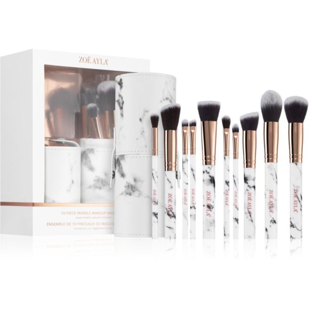 Zoë Ayla Makeup Brush Set Marble 10 Piece комплкет четки с калъф