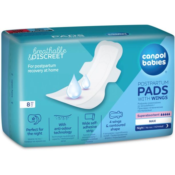 canpol babies Postpartum Pads With Wings дамски превръзки за след раждане за нощ 8 бр.