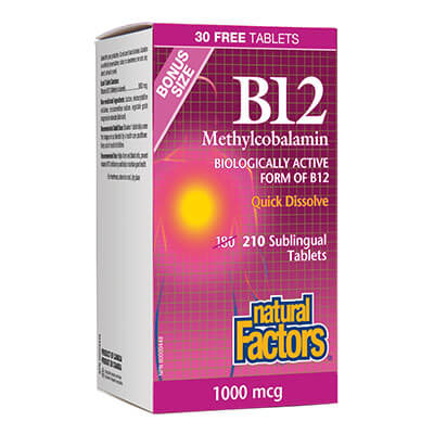 B12 Methylcobalamin/ Витамин В12 (метилкобаламин) x 210 сублингвални таблетки Natural Factors на ниска цена