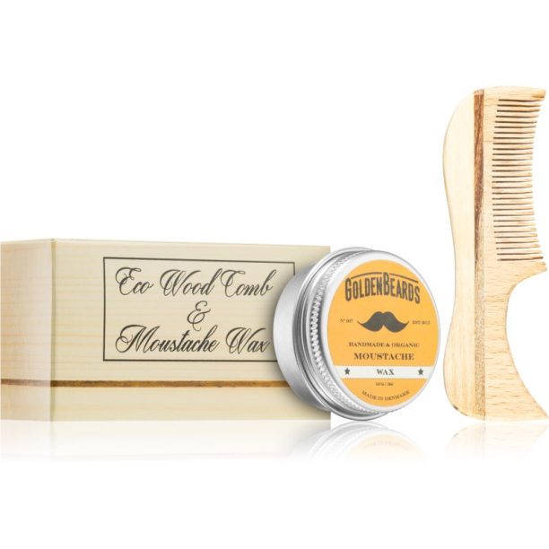 Golden Beards Eco Wood Comb 7.5cm + Moustache Wax комплект