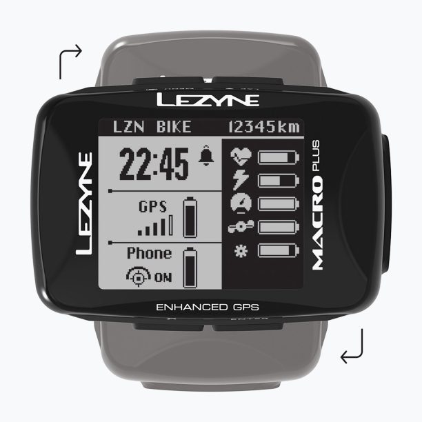 LEZYNE MACRO PLUS GPS HRSC Зареден велосипеден компютър със сензор за каданс черен LZN-1-GPS-MACRO-V304-HS