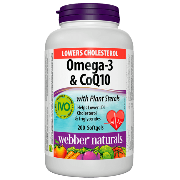 Lowers Cholesterol Omega-3 & CoQ10+Plant Sterols/ Омега-3 с Коензим Q10 и Фитостероли х 200 софтгел капсули Webber Naturals на ниска цена