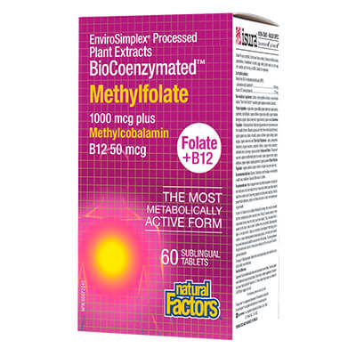 Methylfolate+B12 BioCoenzymated™/ Метилфолат (Фолиева киселина)+Витамин В12 х 60 сублингвални таблетки Natural Factors на ниска цена