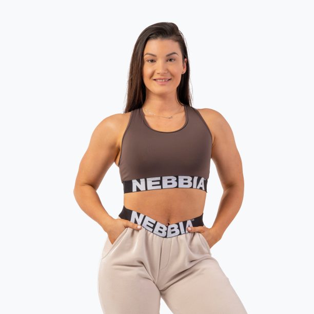 NEBBIA Medium Impact Cross кафяв фитнес сутиен