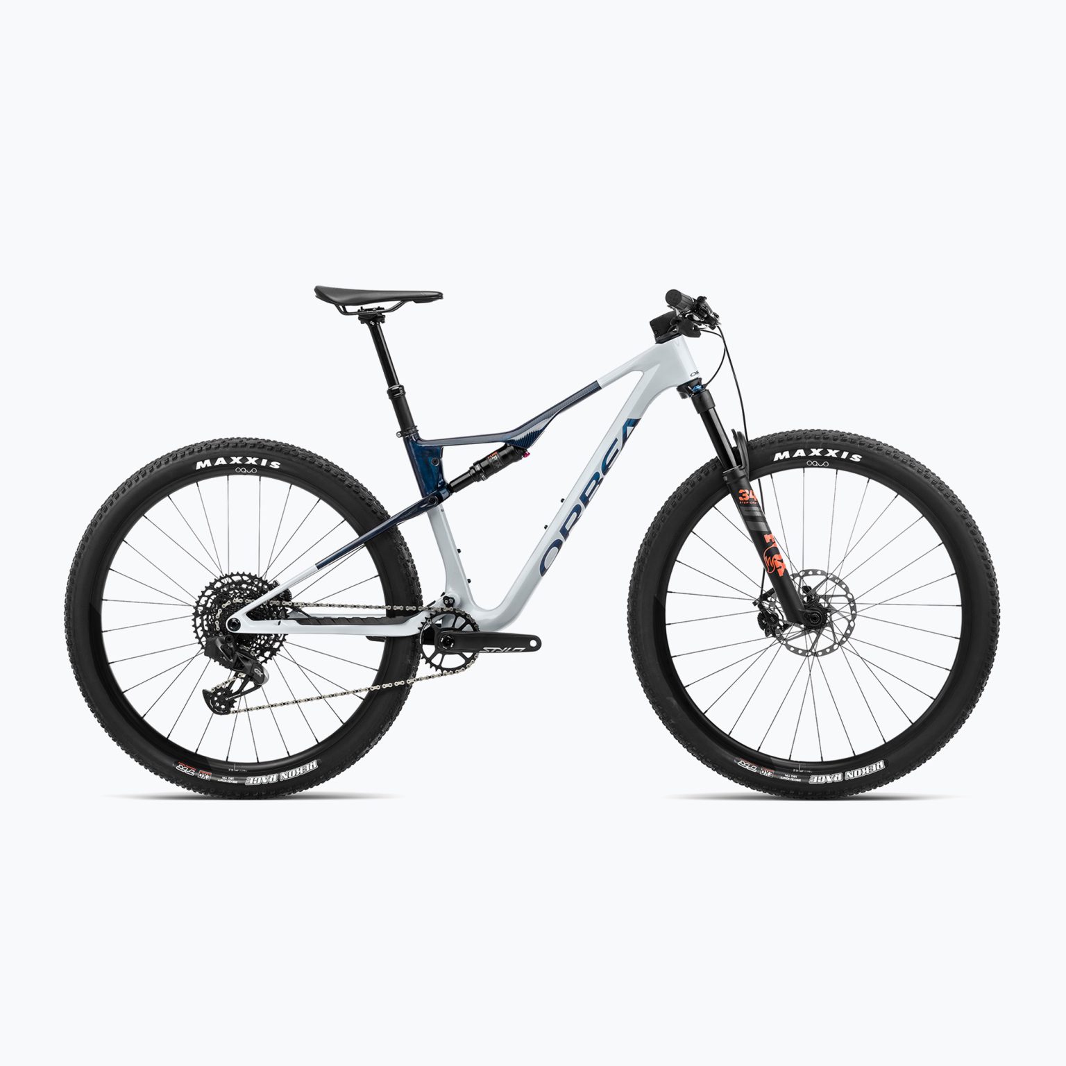 Orbea Oiz M11 AXS 2023 halo silver/blue carbon view планински велосипед