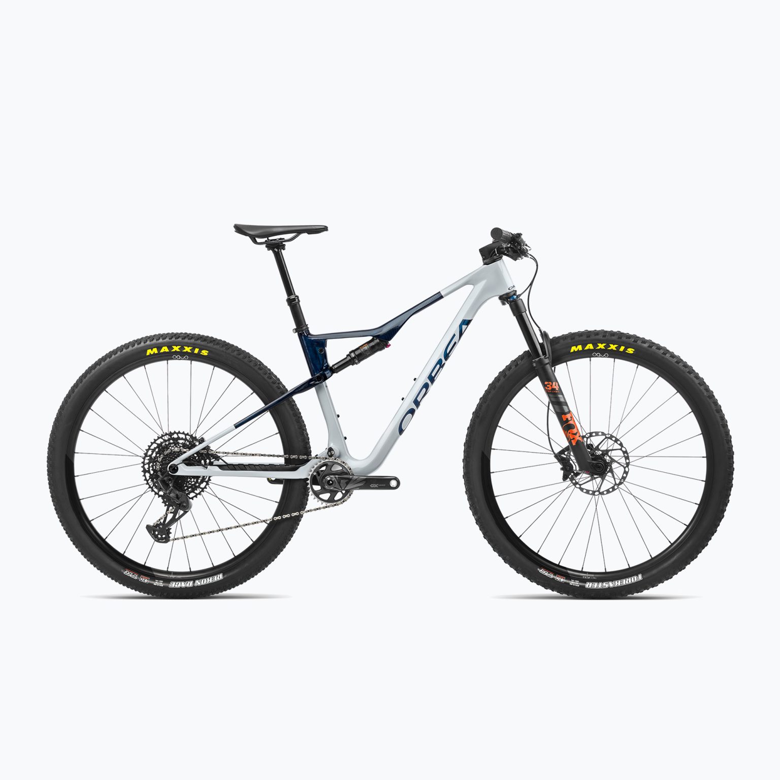 Orbea Oiz M20 2023 halo silver/blue carbon view планински велосипед