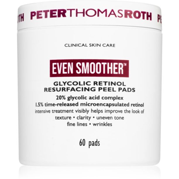 Peter Thomas Roth Even Smoother Glycolic Retinol Resurfacing Peel Pads ексфолиращи тампони за лице за нощ 1 капс.