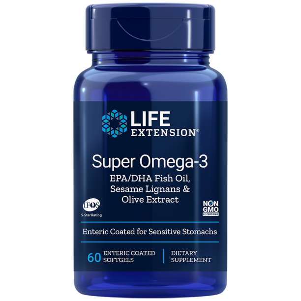 Super Omega-3 / Омега-3 от риба с добавени Лигнан от сусам и Маслина х 60 стомашно-устойчиви софтгел капсули Life Extension на ниска цена