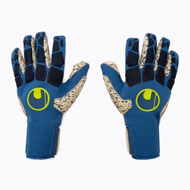 Uhlsport Hyperact Supergrip+ Finger Surround вратарска ръкавица синьо и бяло 101123101