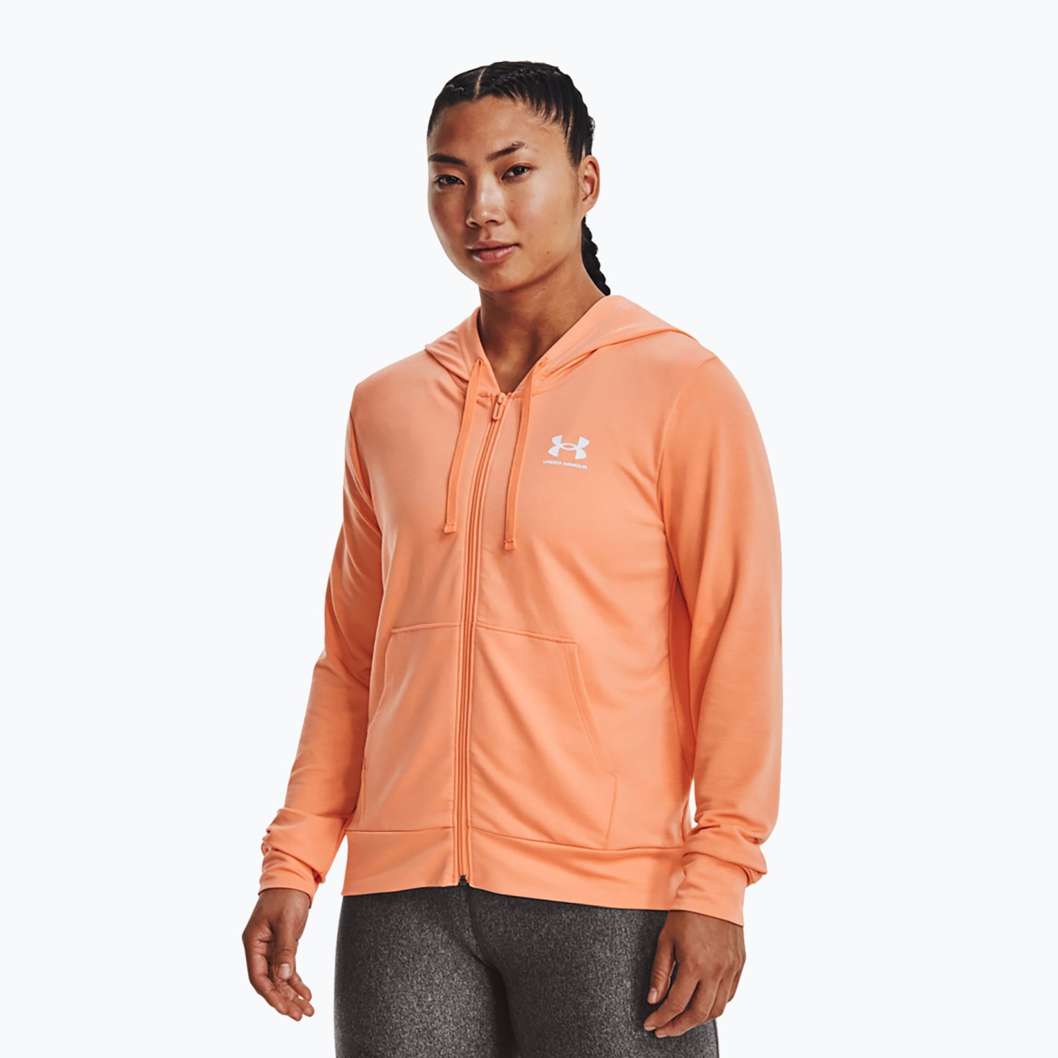 Under Armour дамски суитшърт за тренировки Rival Terry FZ Hoodie orange 1369853-868