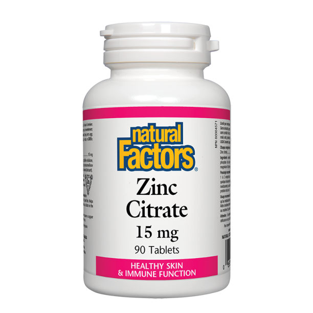 Zinc Citrate/ Цинк (цитрат) 15 mg x 90 таблетки Natural Factors на ниска цена