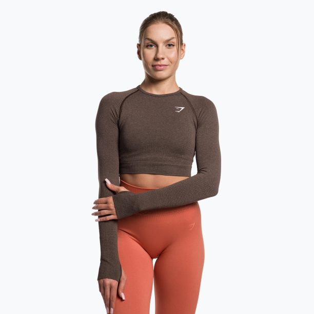 Горнище с дълъг ръкав за тренировка за жени Gymshark Vital Seamless Crop Top penny brown marl