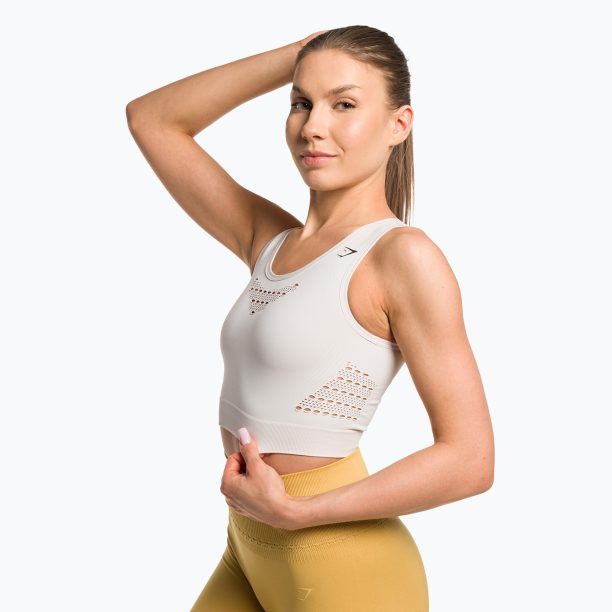 Дамски топ Gymshark Energy Seamless Crop Top cream white