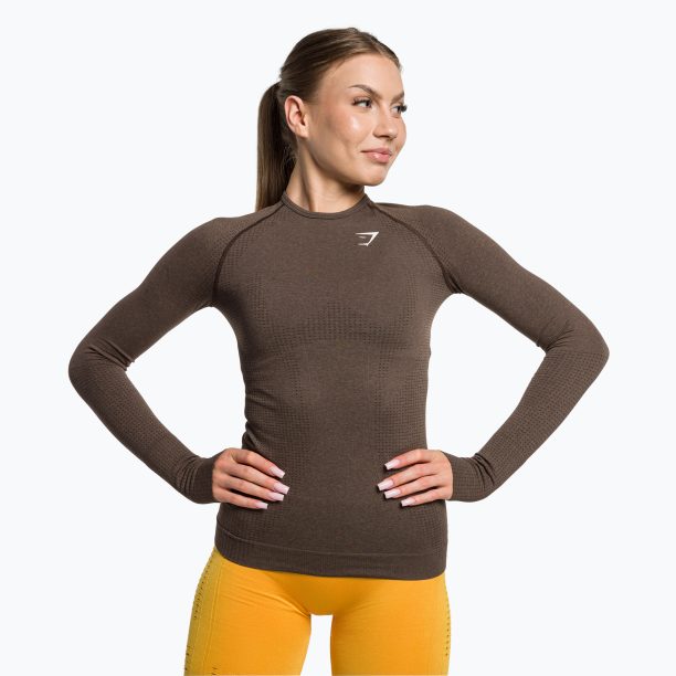 Дамски тренировъчен топ с дълъг ръкав Gymshark Vital Seamless Top brown/white