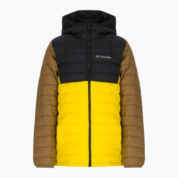 Детско пухено яке с качулка Columbia Powder Lite Black and Yellow 1802901