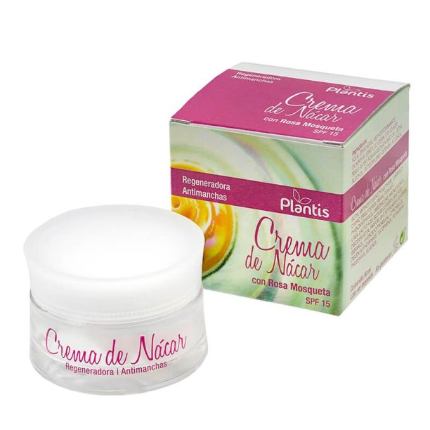 Крем за лице с шипки и перлен прах (защитен фактор 15) - Crema de Nácar con Rosa Mosqueta SPF 15 Plantis®