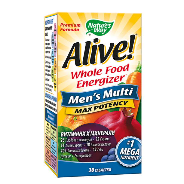 Мултивитамини за мъже максимум сила Алайв - Alive! Men's Multi Max Potency Whole Food Energizer