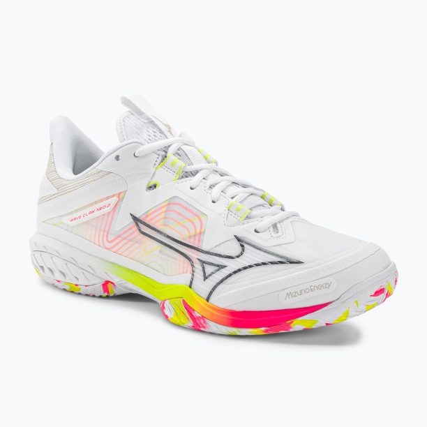 Мъжки обувки за бадминтон Mizuno Wave Claw Neo 2 white / lunar rock / high vis pink