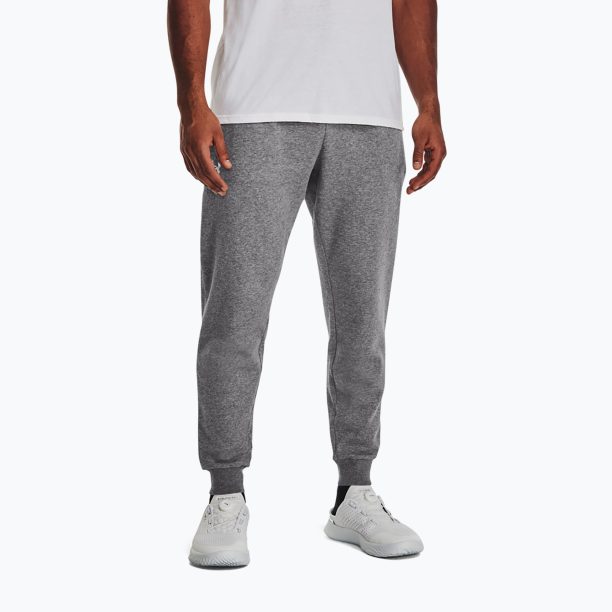 Мъжки панталони за тренировка Rival Fleece Joggers castlerock light heather/white на Under Armour