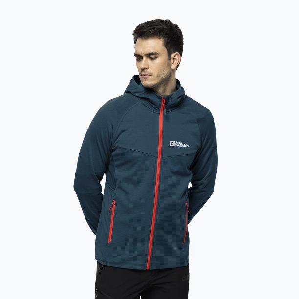 Мъжки потник Jack Wolfskin Hydro Grid Hooded FZ от полар  син 1710002