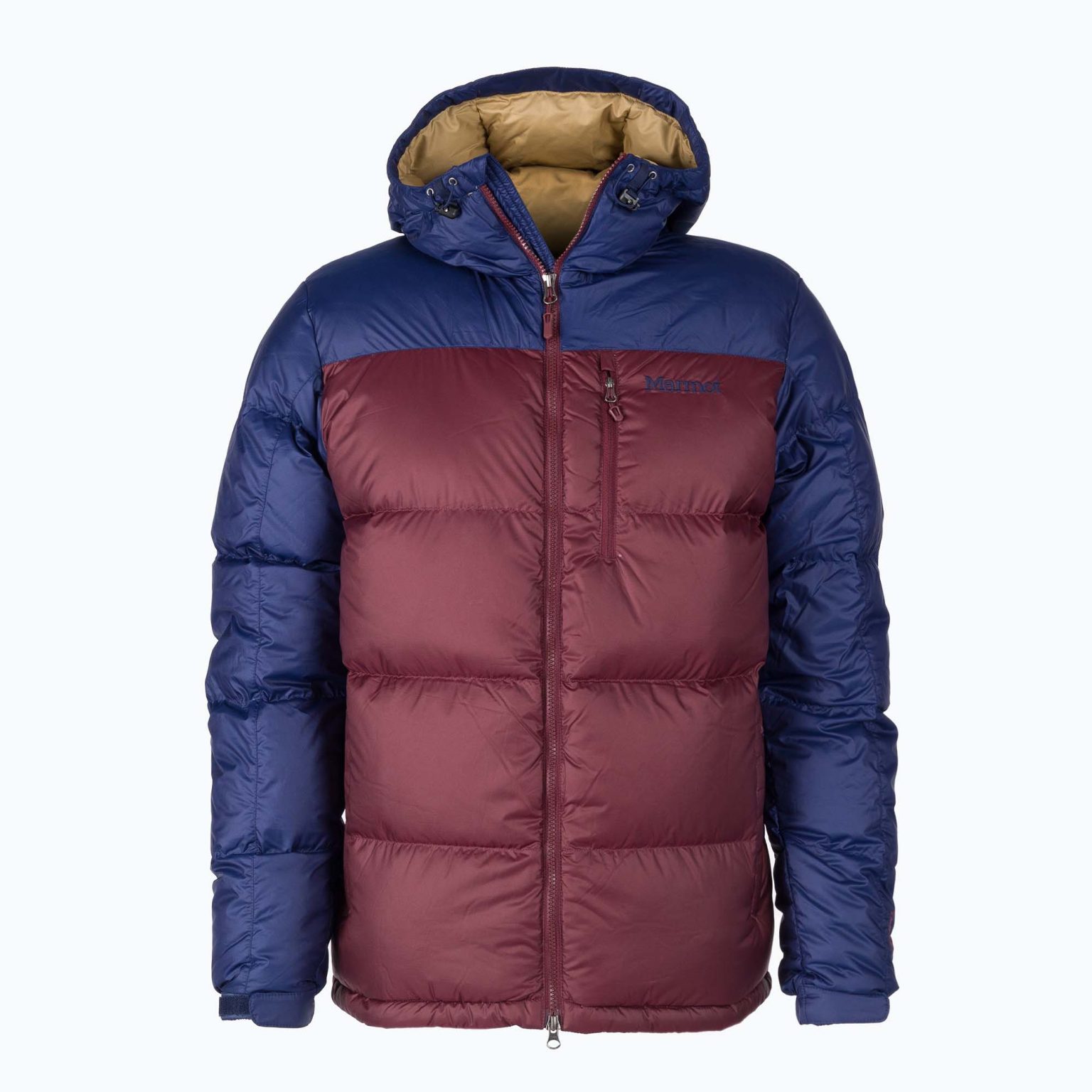 Мъжки пухени якета Marmot Guides Down Hoody maroon and navy blue 73060