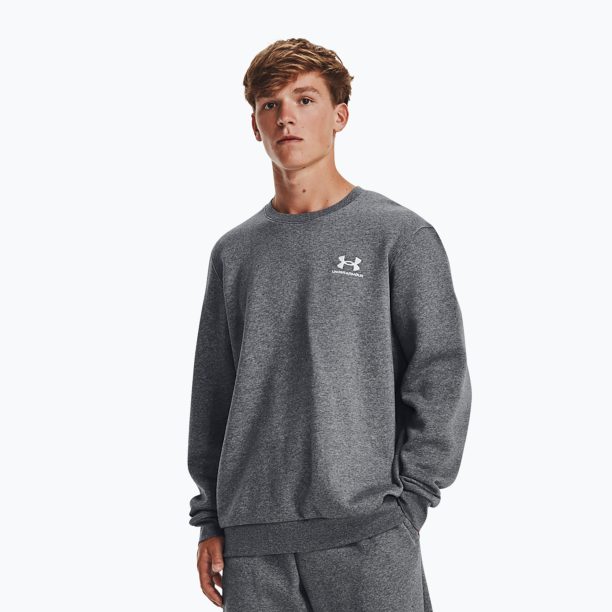 Мъжки суитшърт Under Armour Essential Fleece Crew pitch gray medium heather/white