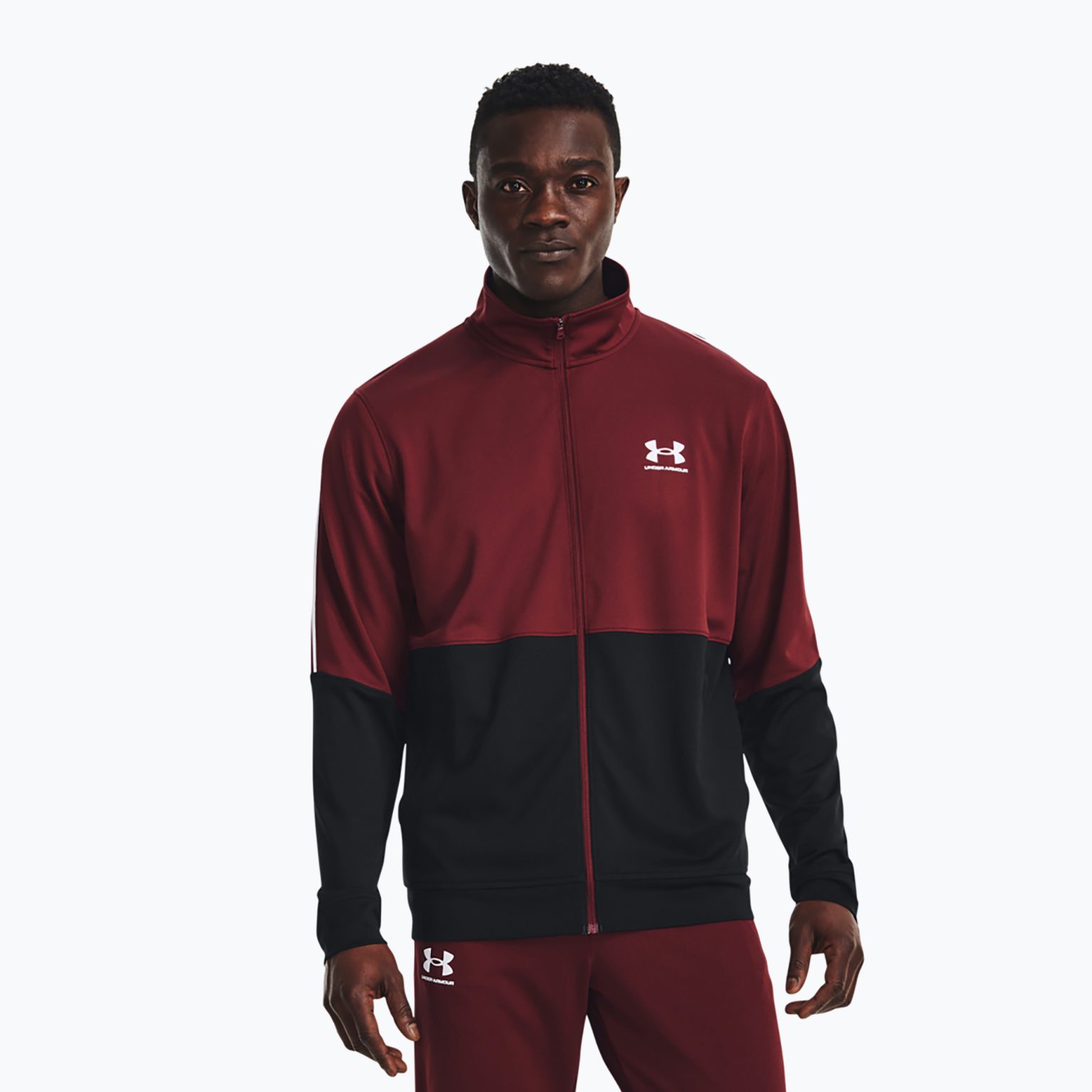 Мъжки суитшърт за тренировки Under Armour Pique Track черен и бордо 1366202