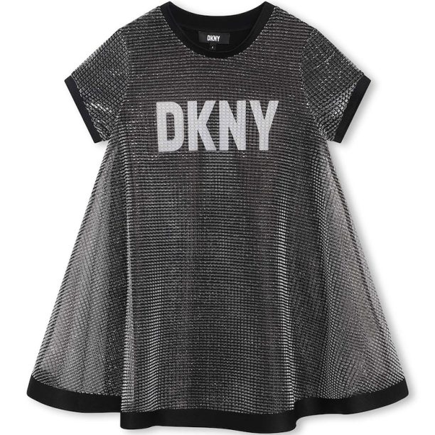 Рокля с лого и мрежесто покритие DKNY