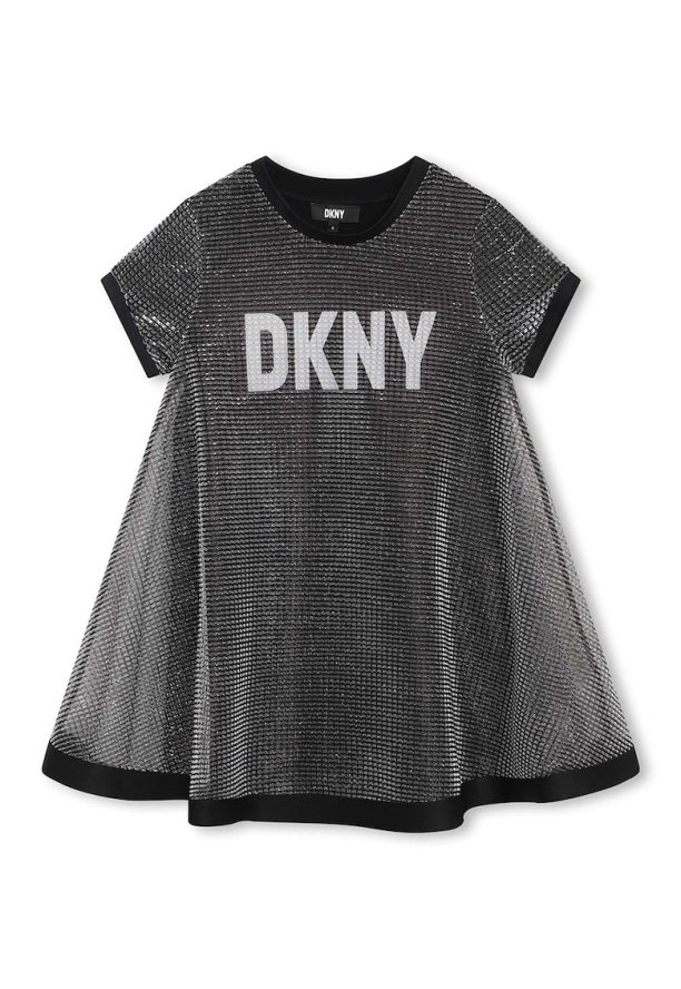 Рокля с лого и мрежесто покритие DKNY