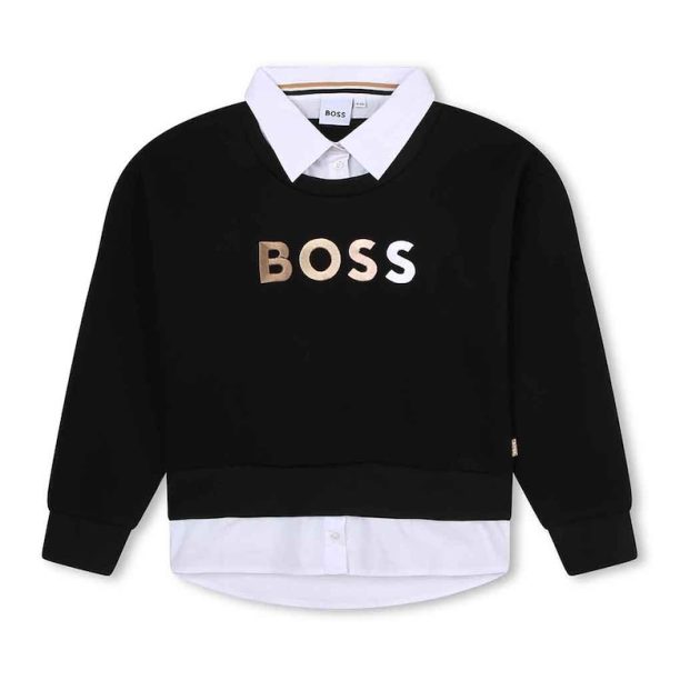 BOSS - Суитшърт с контрастна яка и подгъв BOSS Kidswear