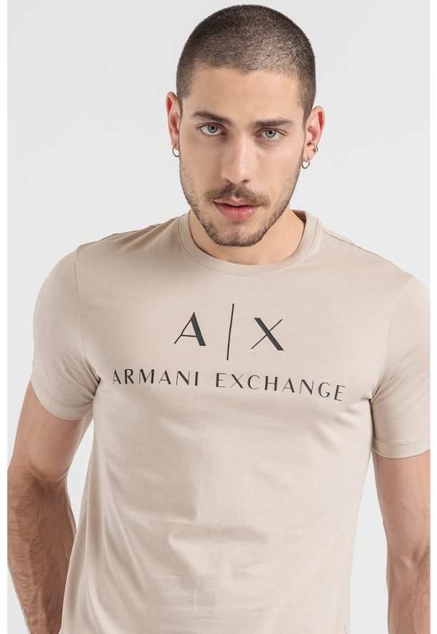 Вталена памучна тениска с лого ARMANI EXCHANGE