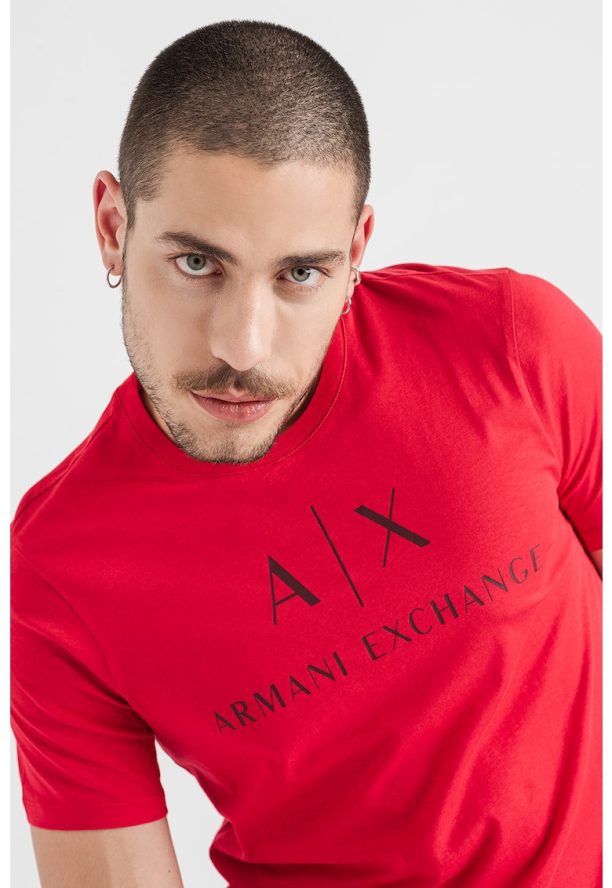 Вталена памучна тениска с лого ARMANI EXCHANGE