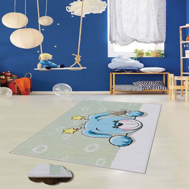 Килим Blue Bear  120x180 см - Полиестер - Дигитален печат - Неплъзгащ се - Многоцветен Oyo home