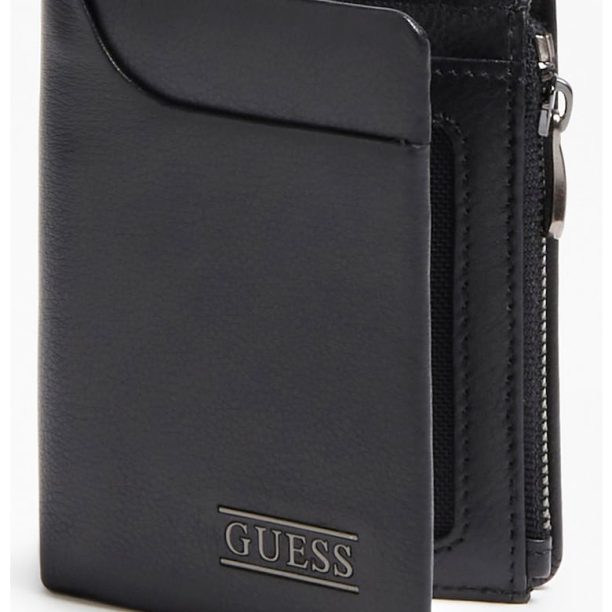 Кожен портфейл New Boston с двойно прегъване и лого Guess