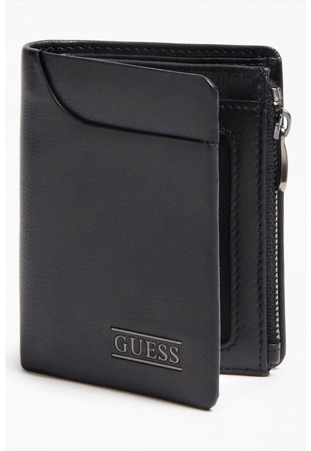 Кожен портфейл New Boston с двойно прегъване и лого Guess