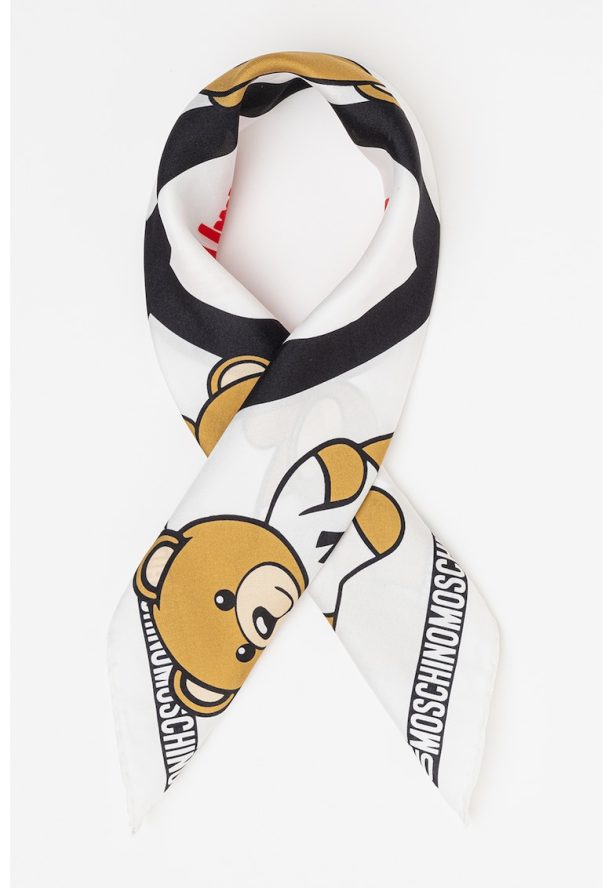 Копринен шал с лого Moschino