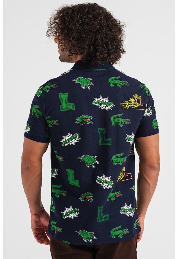 Памучна тениска с лого и яка Lacoste