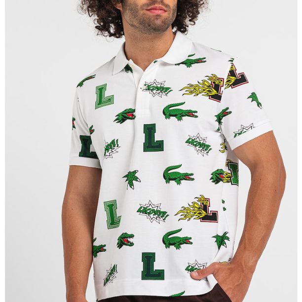 Памучна тениска с лого и яка Lacoste