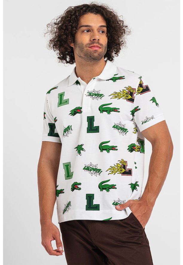 Памучна тениска с лого и яка Lacoste