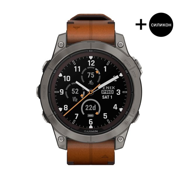 Оригинален Мъжки Смарт часовник Garmin Fenix 7 Pro Sapphire Solar Edition Titanium/Chestnut 010-02777-30