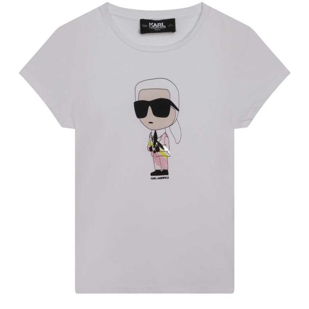 Тениска с лога и овално деколте KARL LAGERFELD KIDS