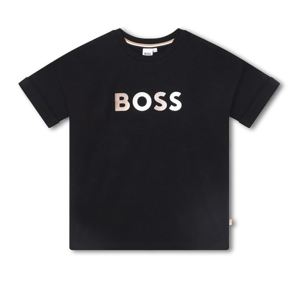 Тениска с овално деколте и лого BOSS Kidswear